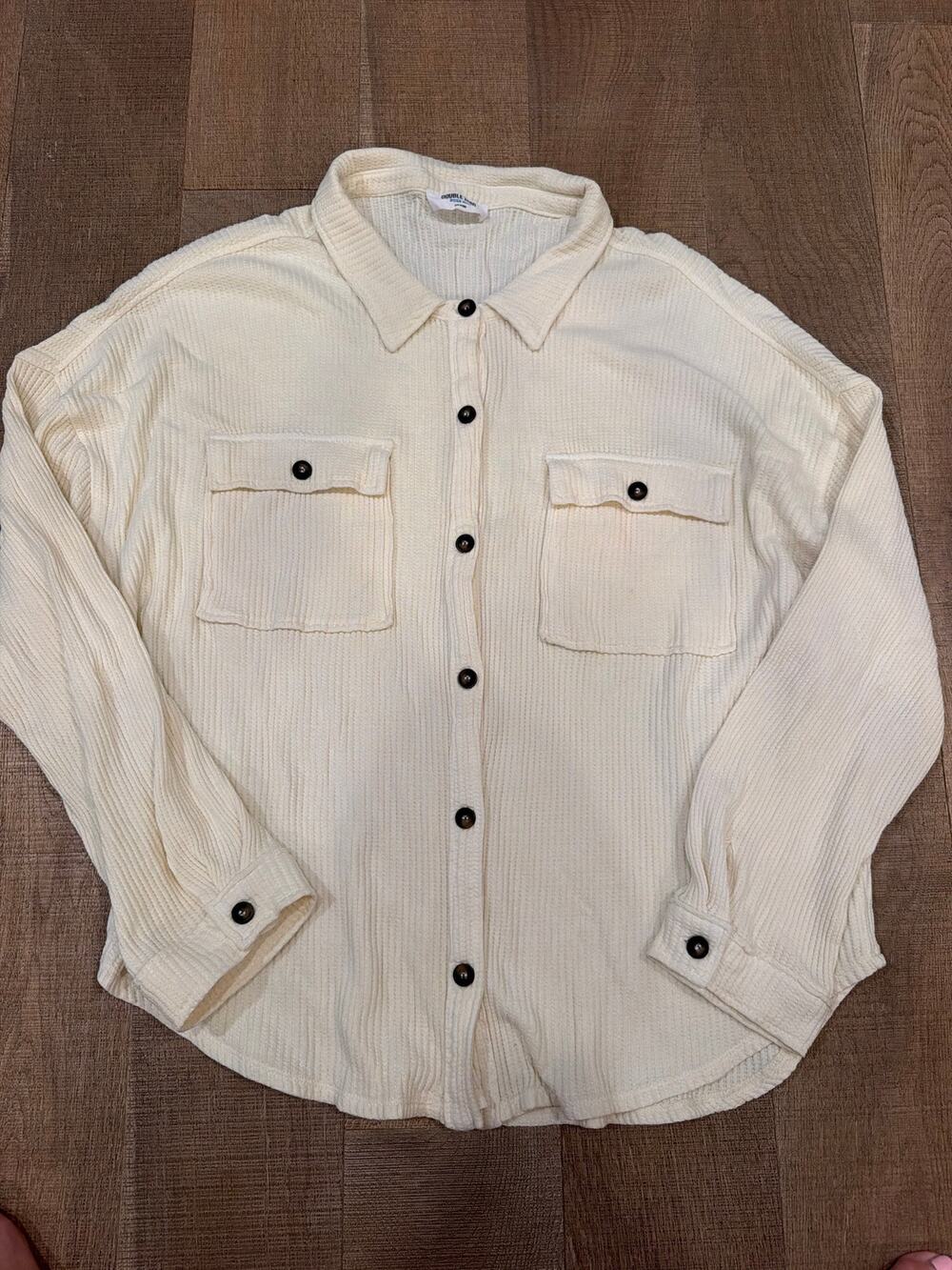 Double Zero Mineral Wash Waffle Knit Button-Up Shacket